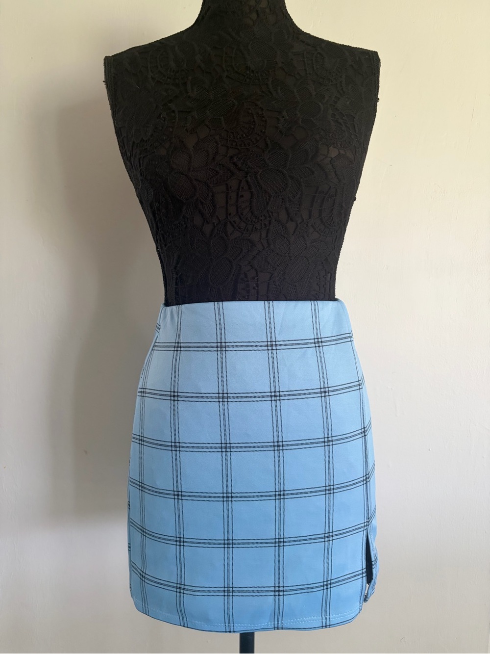 Rainbow Light Blue Plaid Mini Skirt